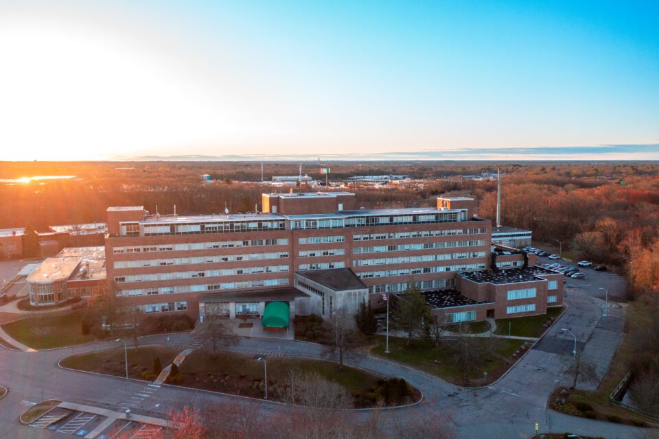 Aerial photo of the BMC South community hospital in Brockton, Massachusetts.