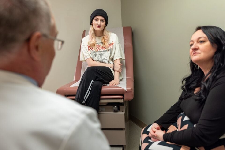 Shanna and daughter Nova, a young adult, talk with Dr. Goldberg