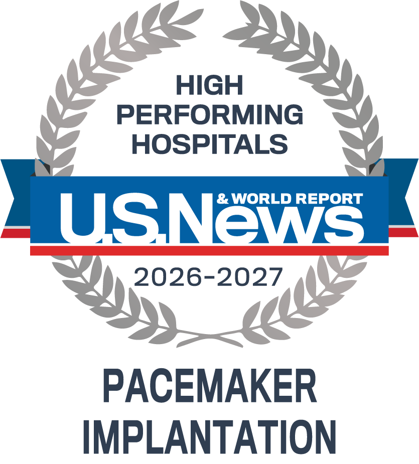 Badge (laurel wreath and ribbon): U.S. News & World Report High-Performing Hospitals, 2026–2027: Pacemaker Implantation