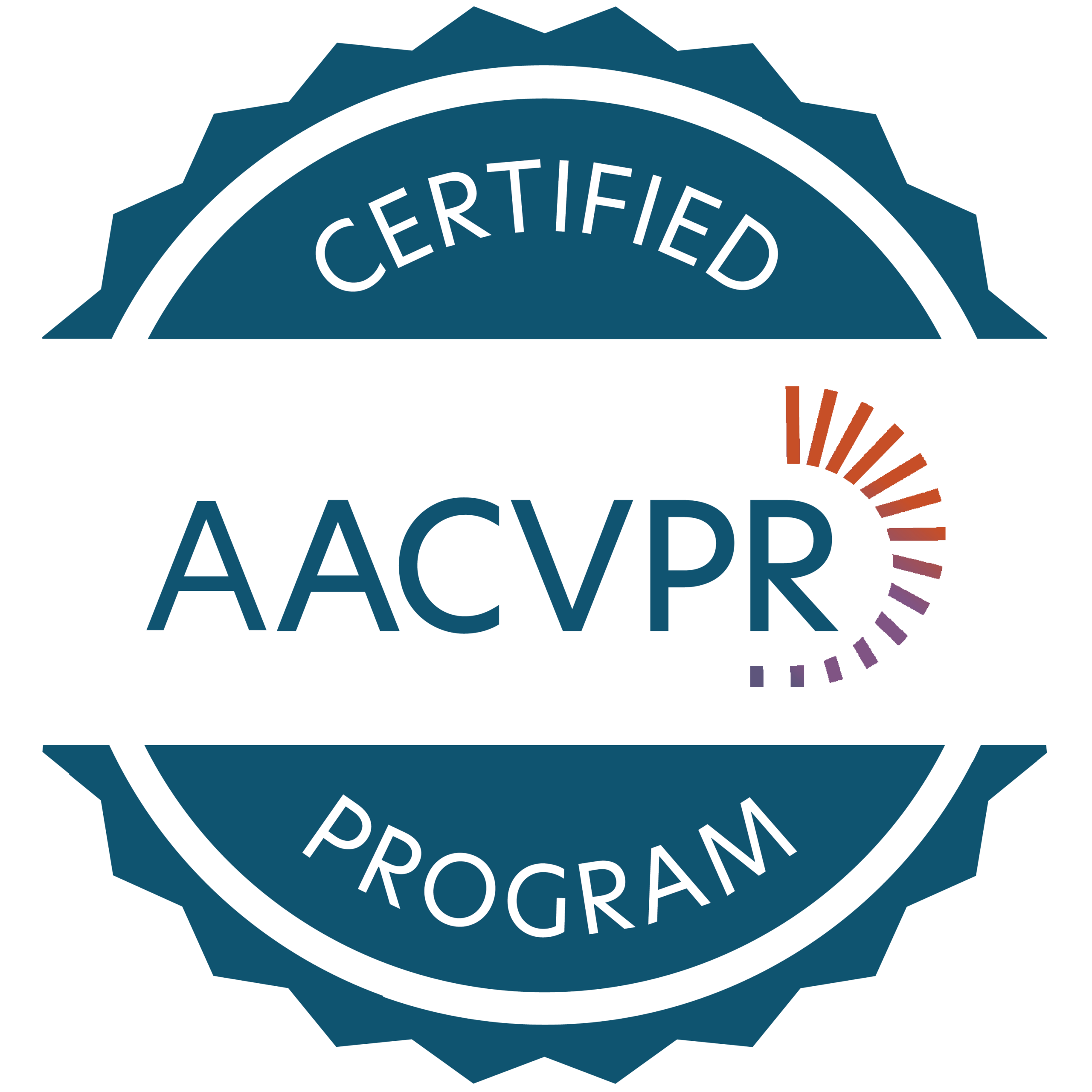 Blue decorative badge graphic showing the words 'AACVPR Certified Program'